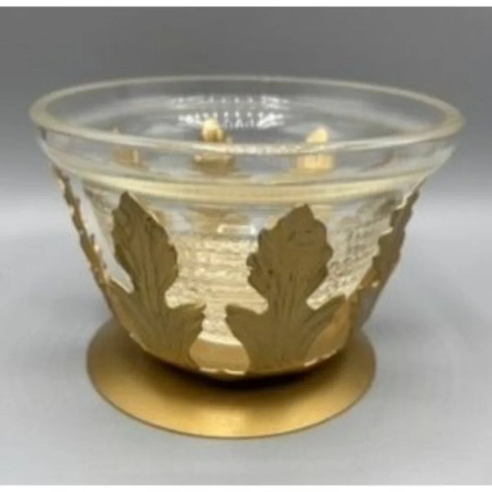 Vtg Candle Holder Gold Leaf Glass Art Deco Votive or Floating Candle